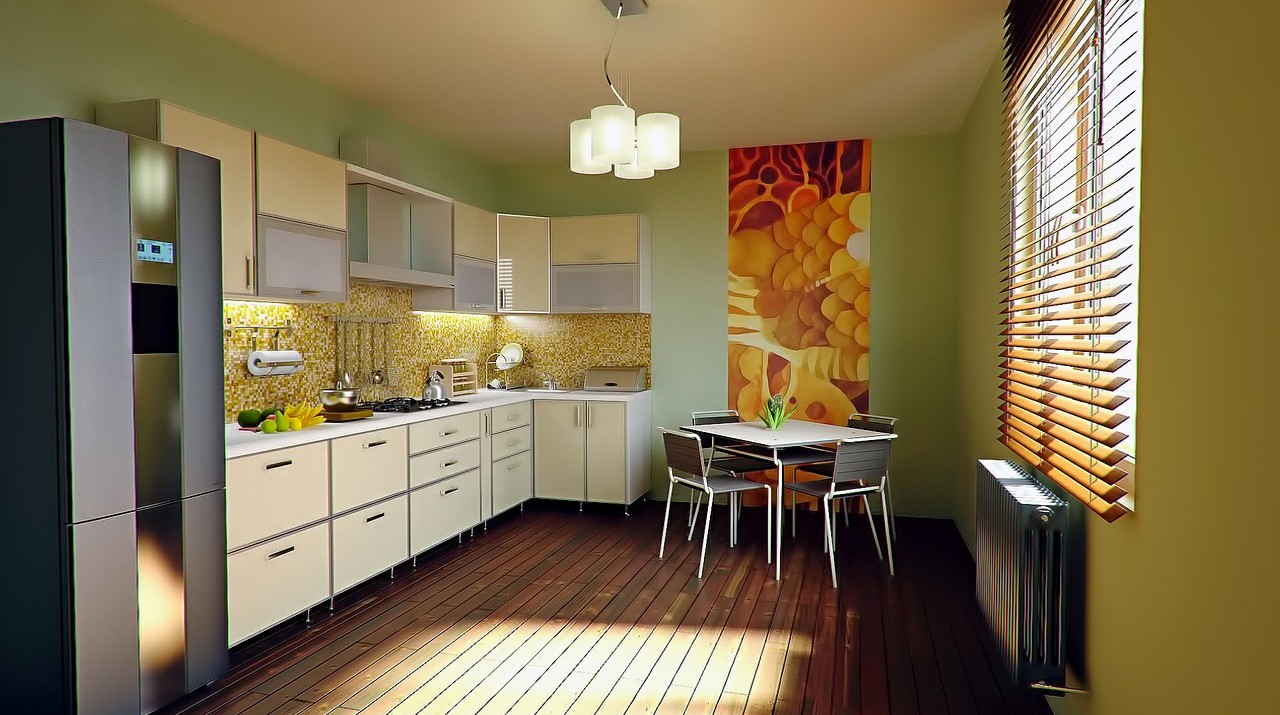 An interior shot of a tidy kitchen.