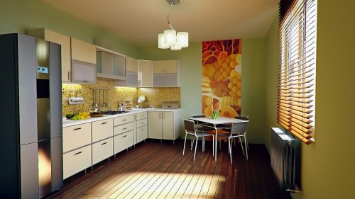 An interior shot of a tidy kitchen.