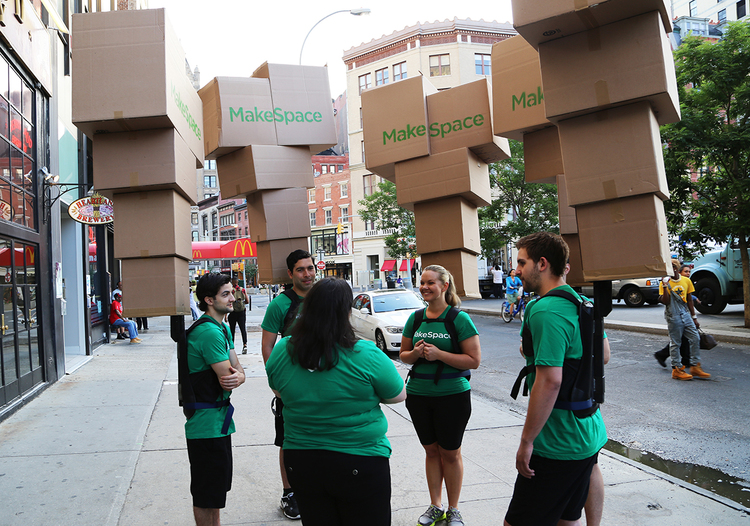 MakeSpace street team in NYC carrying boxpacks.