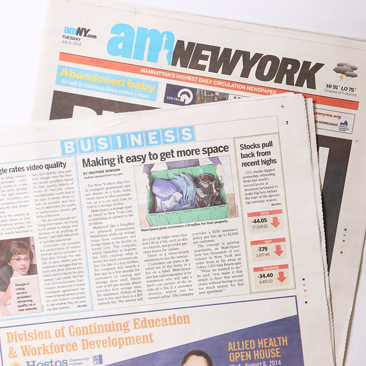 MakeSpace was featured in the July 8, 2014 issue of amNewYork.