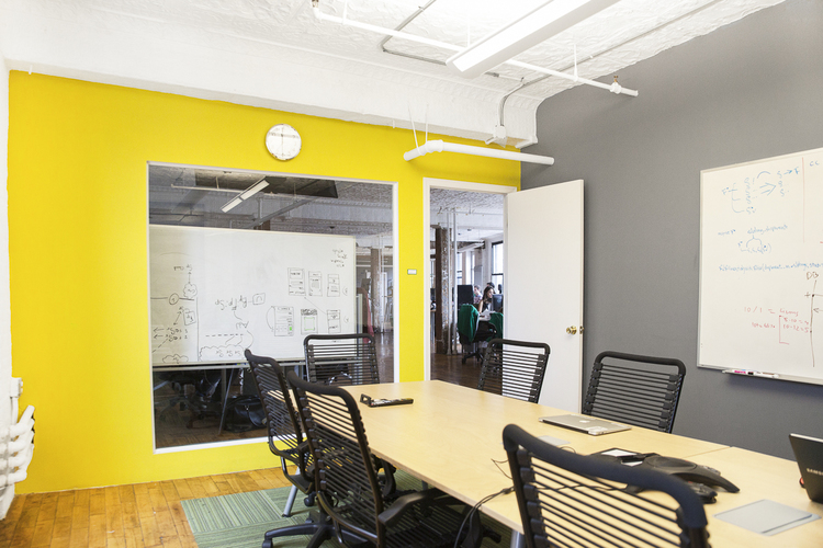 The bigger conference room at MakeSpace HQ in New York City.