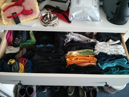 Make packing and moving easier by leaving clothes in drawers and sealing them with plastic wrap.