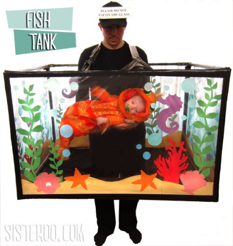 A DIY Halloween costume fish tank with storage space for your baby.