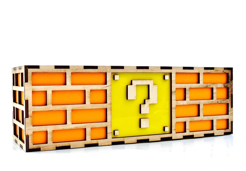 A Nintendo Mario Brothers question mark lamp for a tiny apartment.