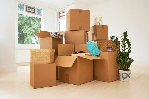 a large pile of packed boxes