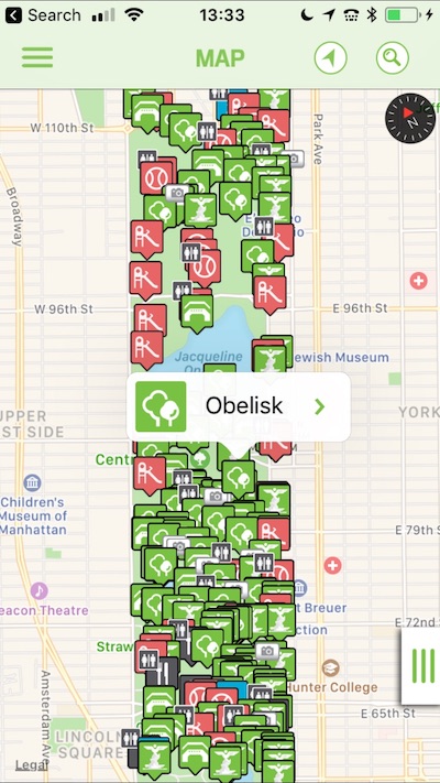 a map of central park with tons of interactive features and landmarks