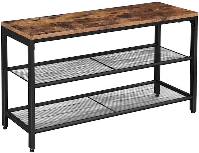 An entryway shoe storage bench