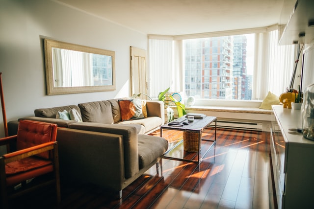 A living room flooded with natural light
