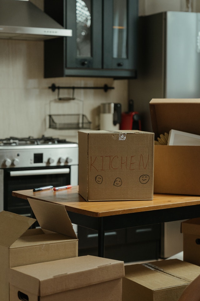 A box with kitchen written on it.